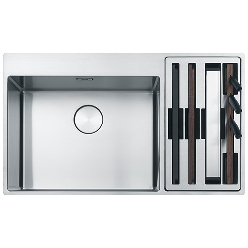 FRANKE Chiuveta Box Center BWX 220-54-27, semifilo/ filotop, inox lucios, cuva accesorii dreapta, 86 x 51cm