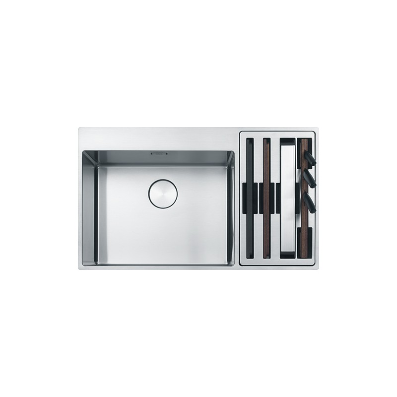 FRANKE Chiuveta Box Center BWX 220-54-27, semifilo/ filotop, inox lucios, cuva accesorii dreapta, 86 x 51cm