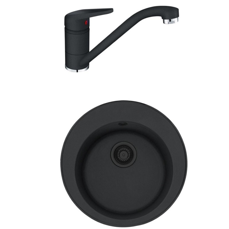 Pachet chiuveta fragranite ROG 610 + baterie Novara Plus Negru ( VENTIL NEGRU )