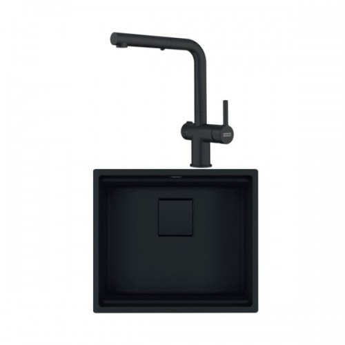 FRANKE Pachet Chiuveta Fragranite sottotop  KNG 110-52 Matte Black + Baterie Active Twist Matte Black, negru mat