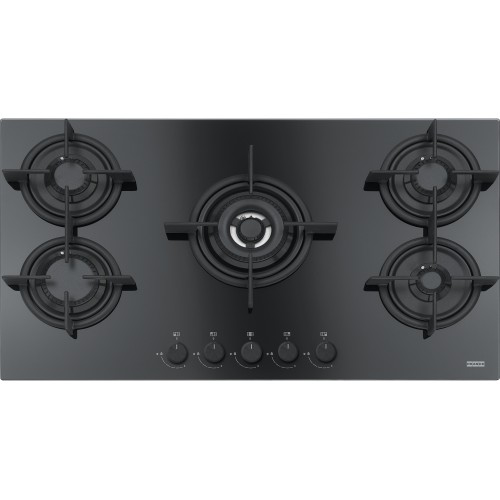 FRANKE Plita gaz Mythos FHCR 905 4G TC HE BK C, Negru, sticla, 5 arzatoare, gratare fonta, 90 cm