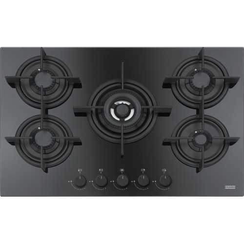 FRANKE Plita gaz Mythos FHCR 755 4G TC HE BK C, Negru, sticla, 5 arzatoare, gratare fonta, 75 cm