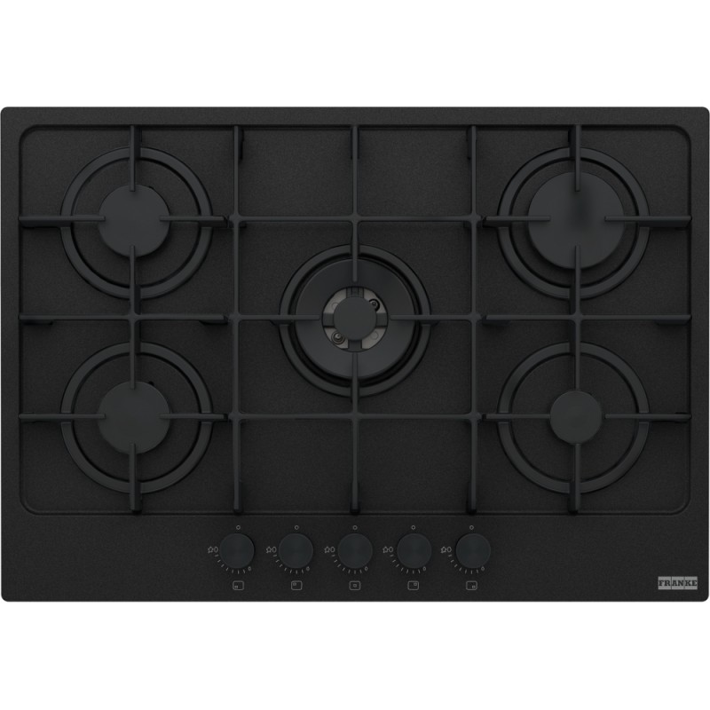 FRANKE Plita gaz Maris FHMA 755 4G DC MB C, Matte Black/ Negru Mat, 5 arzatoare, gratare fonta, 73 cm