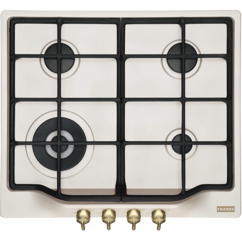 FRANKE Plita Gaz Classic Line FHCL 604 3G TC PW Panna C, 4 arzatoare, gratare fonta, Butoane aurii, 60 cm,
