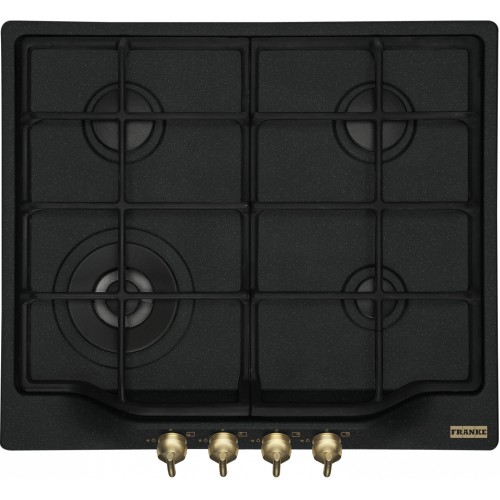 FRANKE Plita Gaz Classic Line FHCL 604 3G TC ON Nero C, 4 arzatoare, gratare fonta, butoane aurii, 60 cm