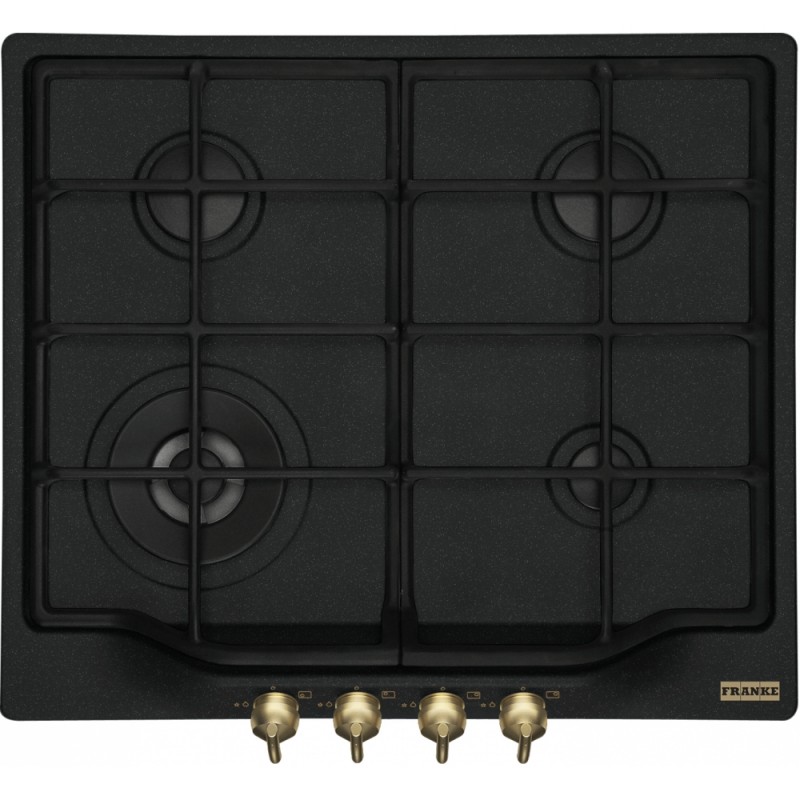 FRANKE Plita Gaz Classic Line FHCL 604 3G TC ON Nero C, 4 arzatoare, gratare fonta, butoane aurii, 60 cm