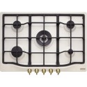 FRANKE Plita Gaz Classic Line FHCL 755 4G TC PW Panna C, 5 arzatoare, gratare fonta, butoane aurii, 75 cm