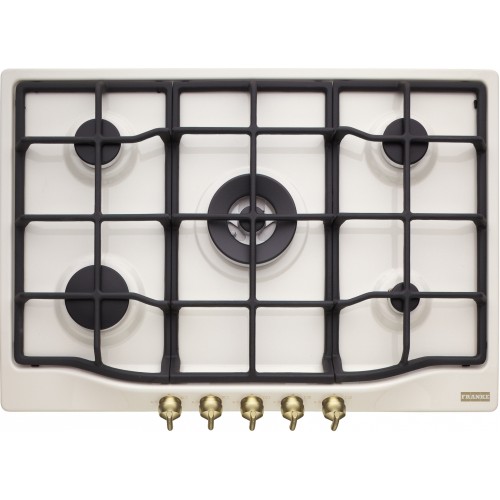 Plită pe gaz FHCL 755 4G TC PW, Classic Line, 75 cm, 5 arzătoare gaz,tripla coroana, grătare fontă, Panna, Butoane aurii