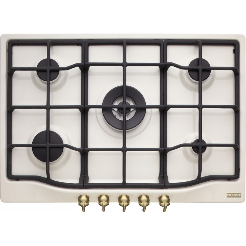 Plită pe gaz FHCL 755 4G TC PW, Classic Line, 75 cm, 5 arzătoare gaz,tripla coroana, grătare fontă, Panna, Butoane aurii