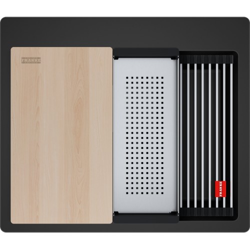 FRANKE Chiuveta Fragranite Kubus 2 Pro KNG 610-53, Matte Black / Negru mat, accesorii incluse, 59 cm